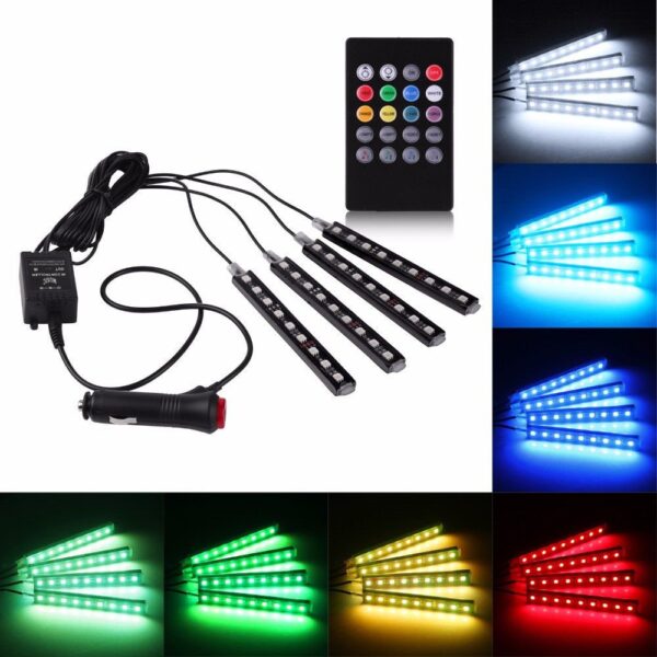 4x 9 LED RGB Car Interior Decorative Light Floor